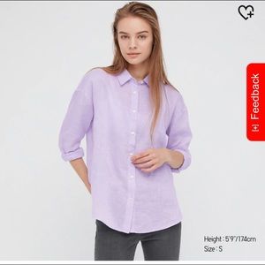 Uniqlo Linen Long Sleeve Button Up Shirt Lavender